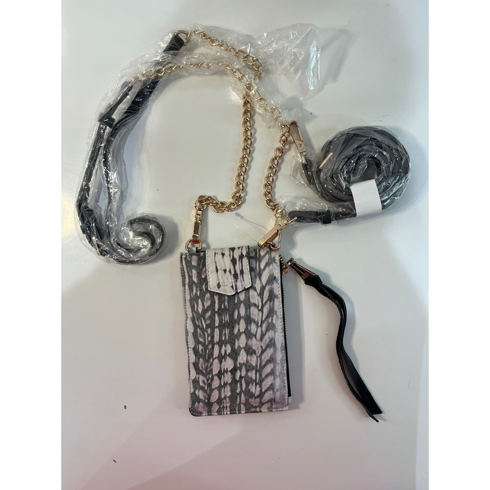 NEW Aimee Kestenberg Crossbody Cell Phone Wallet‎ Purse Gray Snake Chain Strap